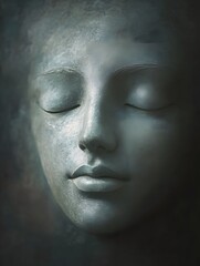 30. A peaceful face with closed eyes, surrounded by soft light