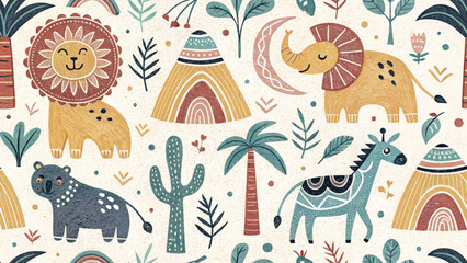 Naklejka premium Tribal pattern for kids with crayon Folk Vector 