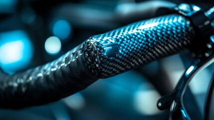 Closeup of Bicycle Handlebar Wrapped with Carbon Fiber Pattern Material
