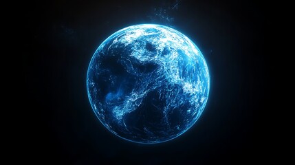 Obraz premium Glowing Digital Earth with Network Lines, A glowing digital representation of Earth with visible continents and network lines