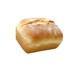 Rustic loaf of artisan bread with textured crust sitting alone on white background.