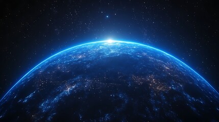 Glowing Digital Earth with Network Lines, A glowing digital representation of Earth with visible continents and network lines