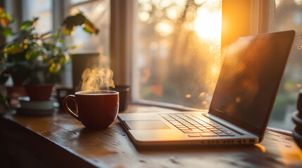 cup of coffee with laptop