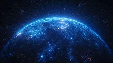 Obraz premium Glowing Digital Earth with Network Lines, A glowing digital representation of Earth with visible continents and network lines