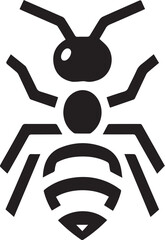 Stylized tribal ant design in bold black lines, featuring segmented body and angular legs. Minimalist vector art on a white background, symbolizing teamwork and diligence ideal for icons or tattoos.