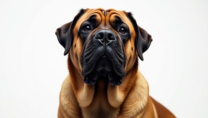 Obraz premium Imposing mastiff, head tilted, pure white backdrop, background, studio, animal
