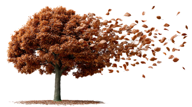 Tree of Transformation: A captivating image of a tree undergoes a stunning metamorphosis, with its leaves transitioning into a cascade of autumn splendor, embodying change and the passage of time.