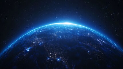 Glowing Digital Earth with Network Lines, A glowing digital representation of Earth with visible continents and network lines