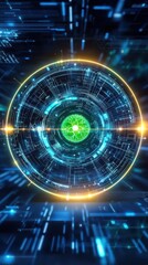 Obraz premium A digital representation of a futuristic circular pattern with glowing elements, symbolizing technology and connectivity.