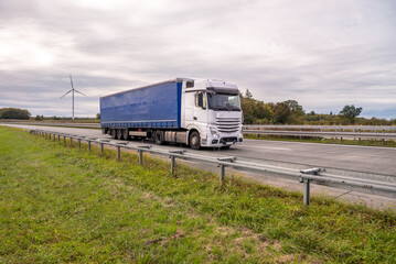 Truck driving on a German highway in the Baden Wurttemberg region
