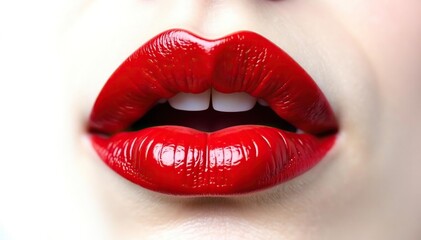 Obraz premium Close-up vibrant red lips isolated on pure white , isolated, white, minimal