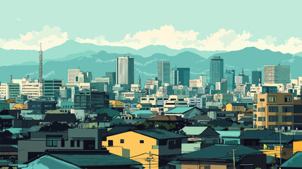 Cityscape vector illustration city different houses buildings and structures in the downtown.