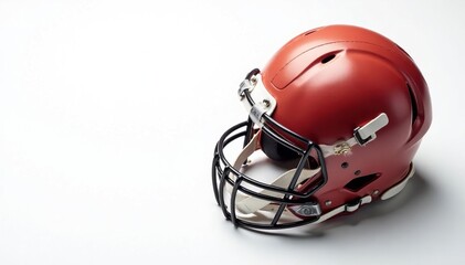 Fototapeta premium Overhead view of football helmet and ball on white background , gridiron, game, american football