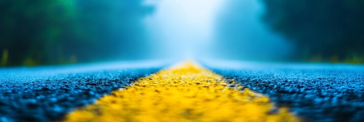 Road with yellow line abstract background minimalist design concept featuring a receding perspective and soft bokeh ideal for travel journey and transportation themes 
