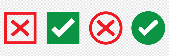 Green Tick Mark Icon. Green Right or Red wrong icons. Green tick and red cross checkmarks in circle flat icons. Yes or no symbol,  © BEST TOP CRAFT