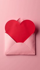 Blank envelope with red heart-shaped card for Valentine's Day, festive, celebration