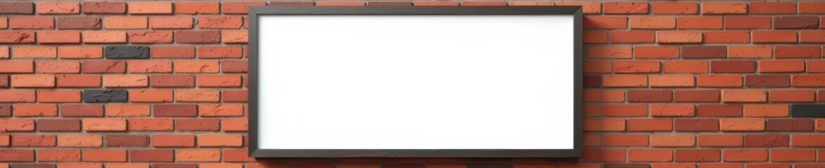 Obraz premium Blank whiteboard billboard on brick wall mockup for advertising product, whiteboard, empty space