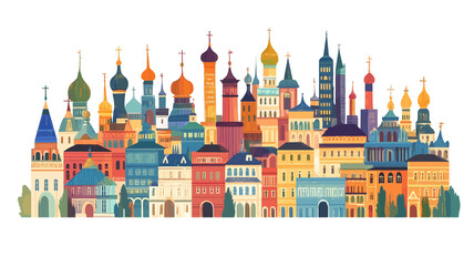 Naklejka premium Cityscape vector illustration city different houses buildings and structures in the downtown.