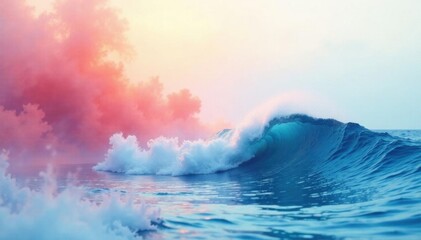 Naklejka premium Soft watercolor waves gently merging with misty atmosphere , soft focus, ocean, waves