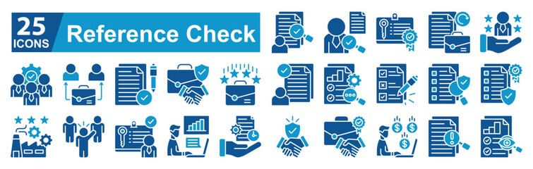 Reference Check Icon Sheet vector reference verification, background screening, credential validation, employment history, professional reputation, vetting, screening, contract verification