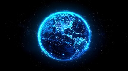 Digital Earth with Blue Glow and Global Connectivity