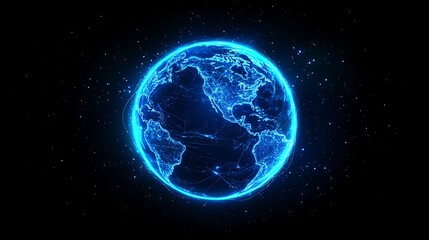 Digital Earth with Blue Glow and Global Connectivity
