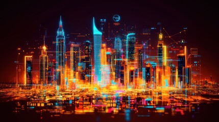 Obraz premium Neon Cityscape: A Futuristic Metropolis at Night
