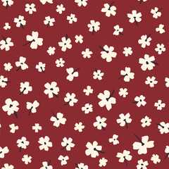 Groovy botanical vector seamless pattern. Cute hand drawn ditsy all over surface print. Nostalgic doll style retro background.