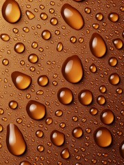 Detailed Artistic Close-Up of Water Drops Forming on Brown Surface Background