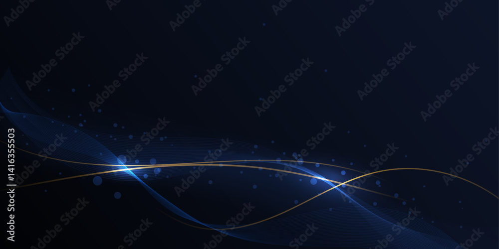 Poster vector abstract light gold effect, flow line, motion pattern and blue gradient color for luxury wall