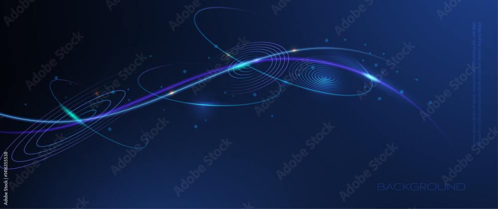 Poster Vector abstract dynamic geometric shape, wave flow line, light effect and texture on blue gradient color for wallpaper, template banner. Illustration modern graphic design for futuristic background