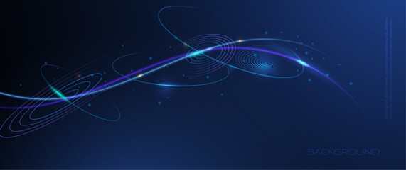 Vector abstract dynamic geometric shape, wave flow line, light effect and texture on blue gradient color for wallpaper, template banner. Illustration modern graphic design for futuristic background