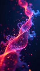 Naklejka premium Swirling abstract technology particles suspended in mid-air against a mesh background with geometric patterns and neon colors, tech, futuristic, particles
