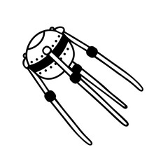 Artificial orbital satellite, vector icon. Hand drawn flying space object. Spherical device for studying planets, galaxy, universe. Black and white sketch, isolated doodle clipart. Symbol of astronomy