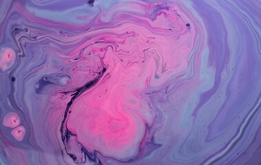 Abstract purple-lilac-pink background. The acrylic paint flows and mixes freely, creating a whimsical pattern. The background for the laptop screen, the pattern for the fabric. The background.