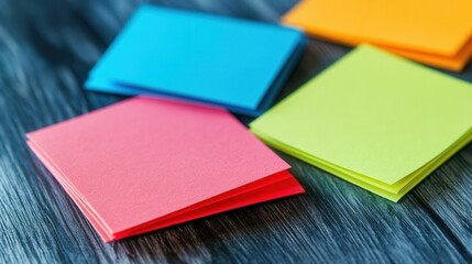 Fototapeta premium Colorful sticky notes on a dark wooden surface
