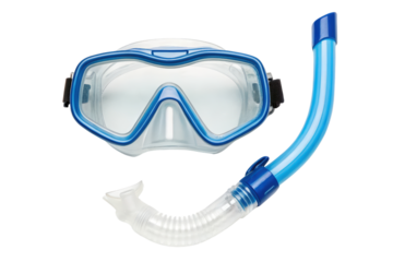 Diving mask and snorkel set for underwater exploration isolated with transparent background