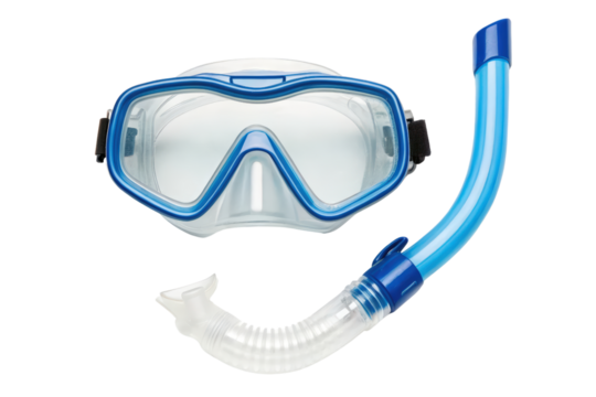 Diving mask and snorkel set for underwater exploration isolated with transparent background