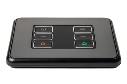 Sleek control panel with responsive buttons and display isolated with transparent background