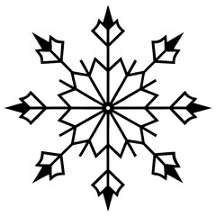 Obraz premium Vector silhouette of a simple snowflake with six symmetrical arms, clean and sharp lines