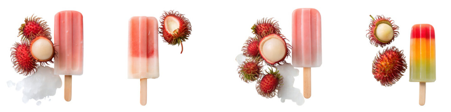 Rambutan frut popsicle in ice isolated on transparent background.