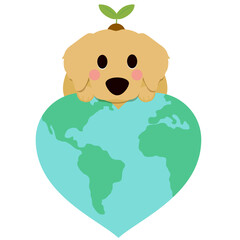 Fototapeta premium Earth Day, eco dog, cute animal, recycle pet, green earth, save planet, puppy love, globe dog, polar bear, dog cartoon, happy planet, eco friendly, dog character, clean energy, pet earth, 