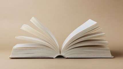 Obraz premium Open Book on Beige Background: A Study in Simplicity and Knowledge