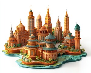 Colorful miniature cityscape showcasing diverse architectural styles and structures