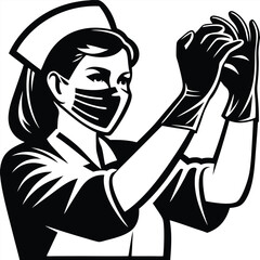 Nurse Putting on Gloves and Mask Healthcare Safety