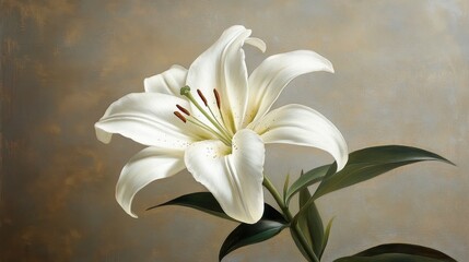 Obraz premium Elegant White Lily Blossom Isolated on Soft Cream Background