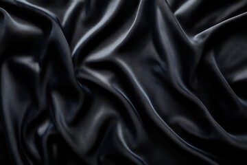 Obraz premium Mysterious Black Fabric: Luxurious black fabric draped in soft folds, inviting the viewer to explore its smooth, lustrous surface and delicate texture.