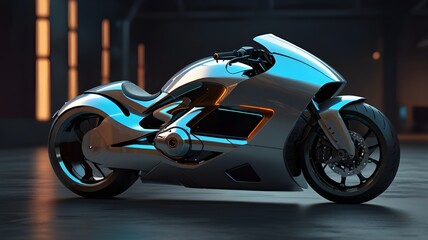 Futuristic motorcycle with sleek aerodynamic design