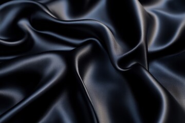 Fototapeta premium Black Satin Drape: A luxuriously smooth black satin fabric cascades in a dramatic, fluid drape, creating an abstract design of intricate folds and shadows. This elegant.