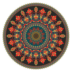 Round woven rug, floor rug, abstract floral pattern woven with mandala decoration
